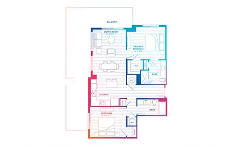 Floor plan for 2 beds, 2 baths, 1080 sqft